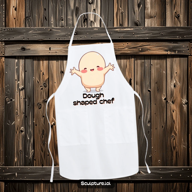 Funny apron with a playful clay blob character in a comical stretched shape, bringing humor to the kitchen.