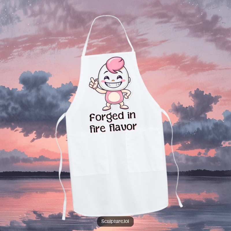 Funny metal casting apron showing a grinning character striking a proud pose, perfect for chefs who exude confidence in the kitchen.
