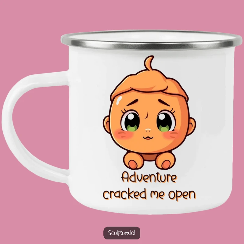 Durable Funny Surprised Terracotta Character Camping Mug - Adventure with Humor!