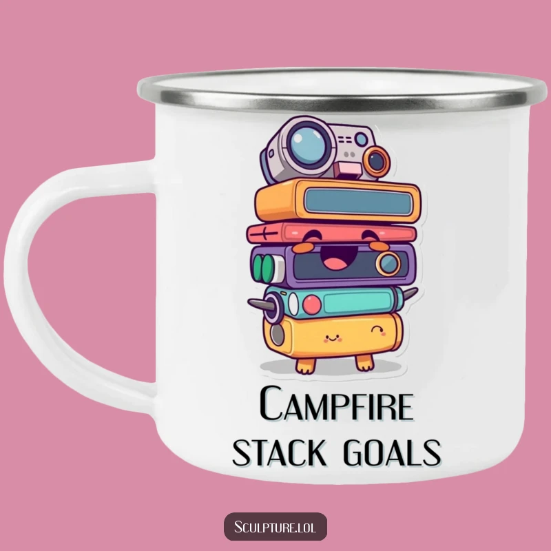 Adventure-Ready Funny Stacked Object Character Camping Mug - Outdoor Laughs