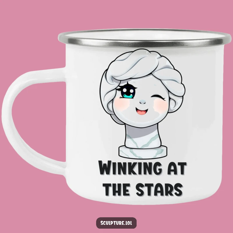 Funny Winking Statue Camping Mug: Enjoy Your Adventure with This Playful Marble Art Mug