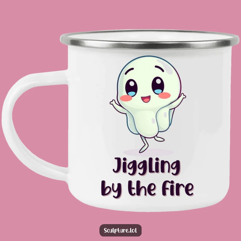 Funny Wobbling Jelly Camping Mug - Jigging Character Enamel Cup for Outdoors