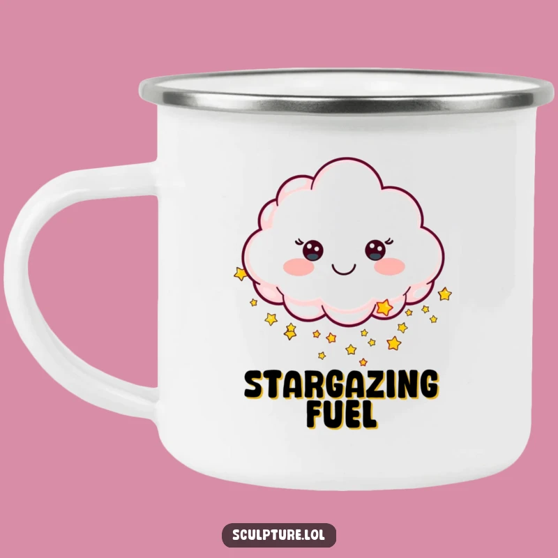 Funny Cheerful Cloud Camping Mug, Starlight Coffee Adventures