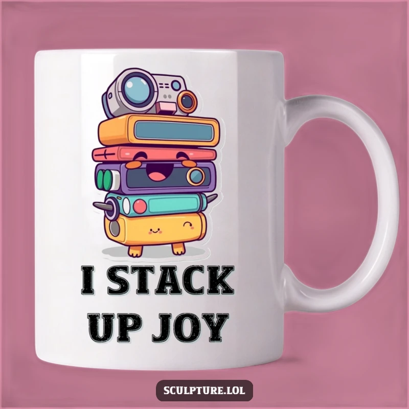 Funny Giggling Stacked Object Character Mug - Hilarious Found Object Gift