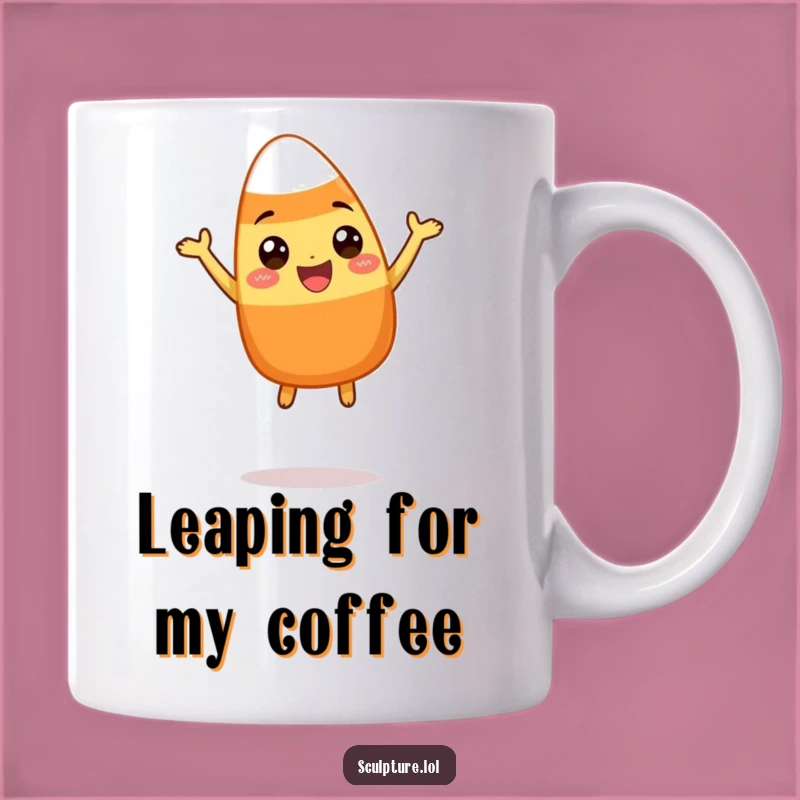 Funny Candy Corn Mug - Happy Leaping Character Gift for Halloween Fans
