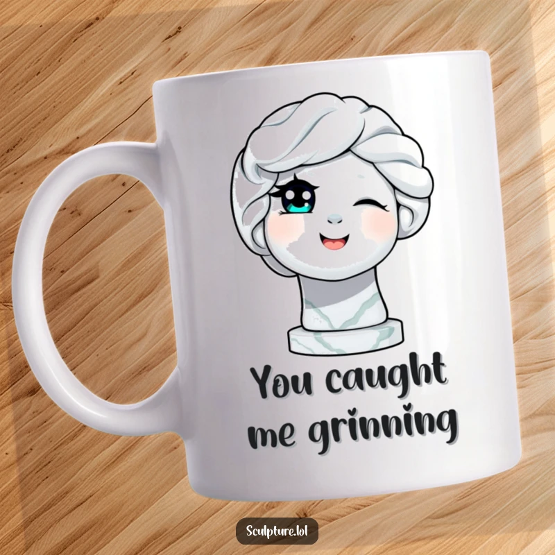 Funny delighted marble statue winking an eye, a humorous and charming piece perfect for art lovers and a funny gift.