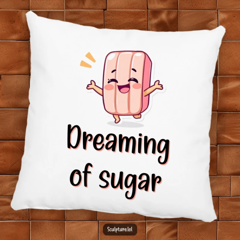 Funny candy bar pillow featuring a giggling candy bar character in a whimsical shimmy pose, perfect for snuggles.