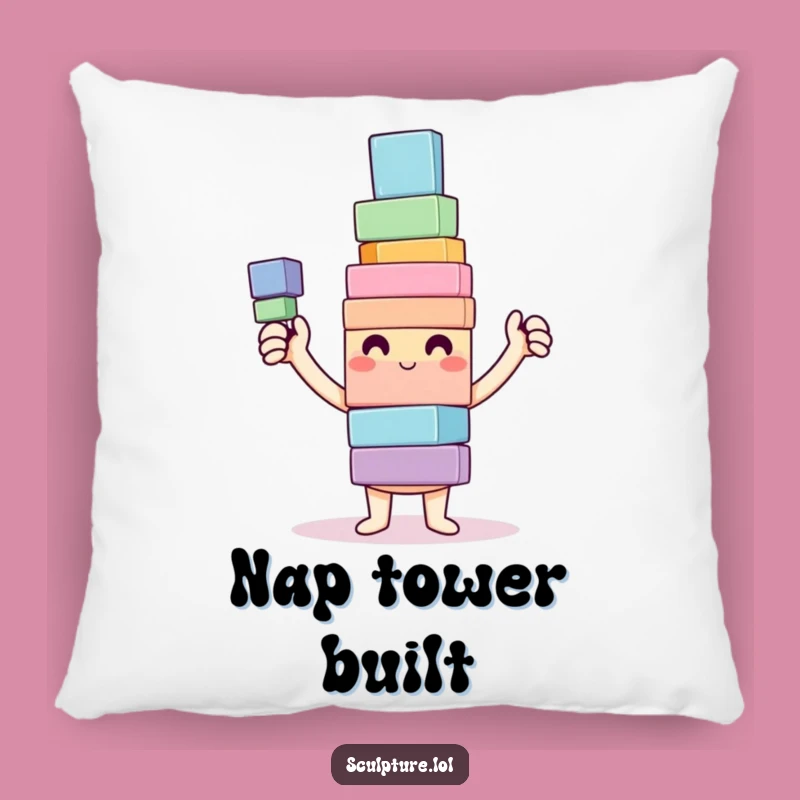Funny Happy Builder Pillow: Soft Comfort with Wobbly Tower, Cozy Funny Gift