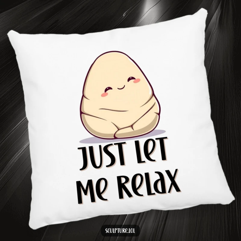 Funny smooth stone pillow featuring a cute character gently rolling downhill with a contented smile, offering soft comfort and humorous peace.