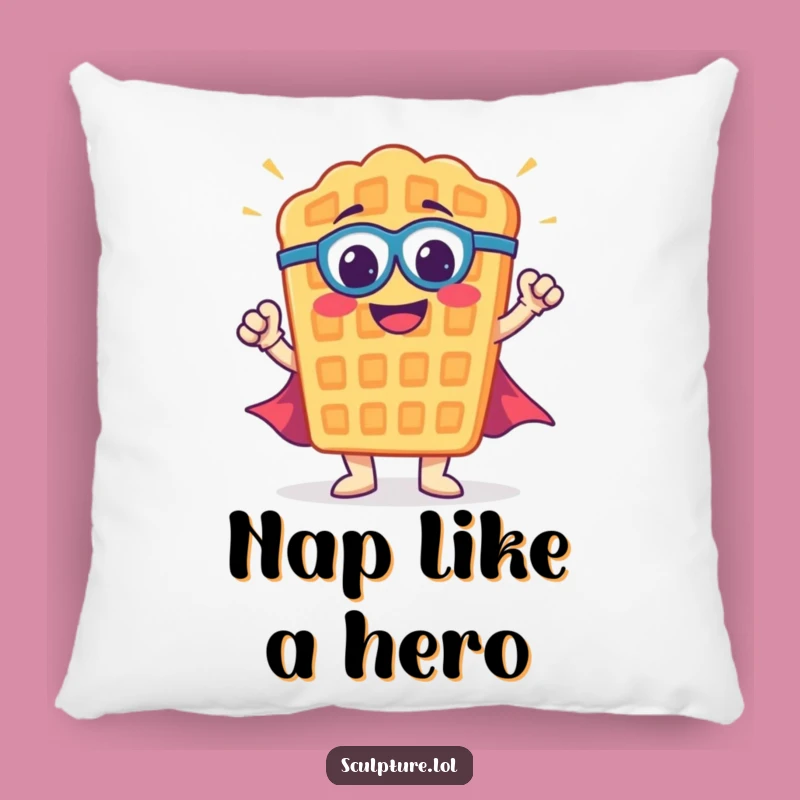 Funny Waffle Superhero Pillow: Cozy Breakfast Hero Cushion, Sweet Funny Gift!