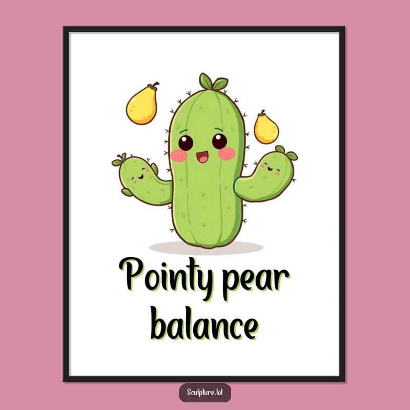 Funny Cactus Juggling Digital Print: Cheerful Prickly Pear Art, Wonderful Funny Gift