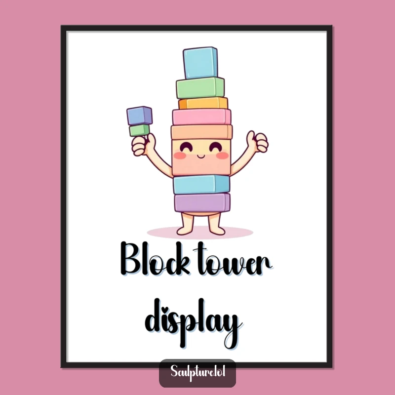 Funny Happy Builder Digital Art: Wobbly Tower Print, Instant Funny Gift