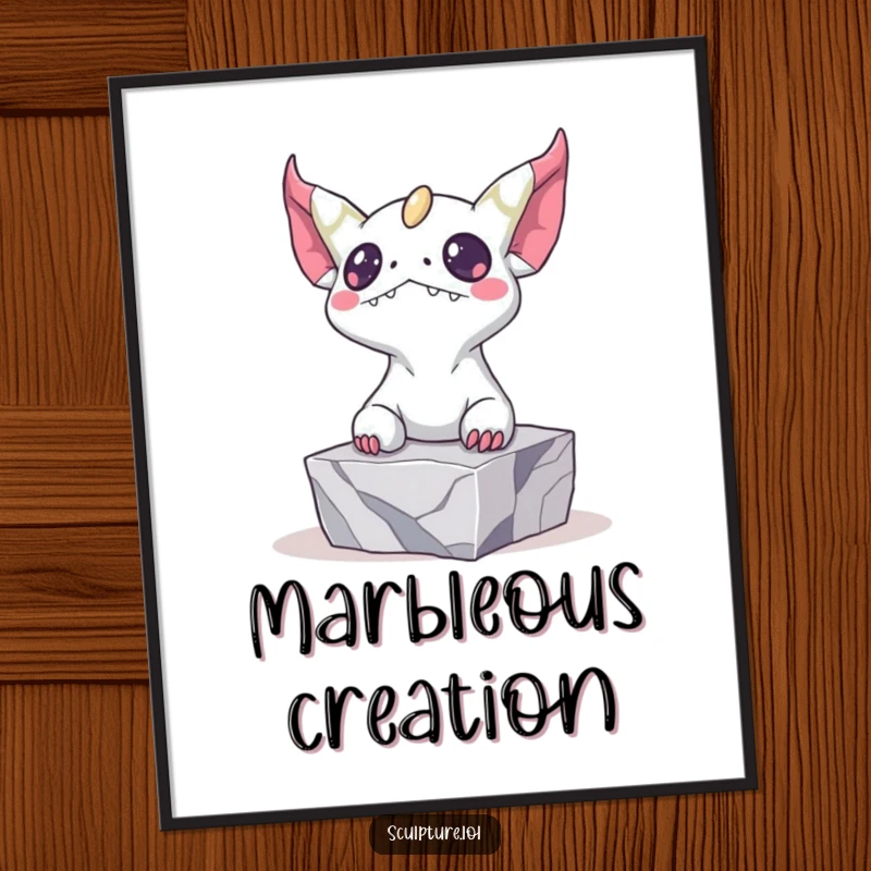 Funny digital art print of a bizarre creature emerging from marble, perfect for adding dramatic and humorous wall decor.