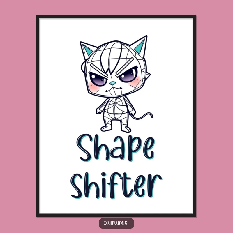 Funny Wireframe Digital Art: Mischievous Oddity for Your Space, Humorous Gift