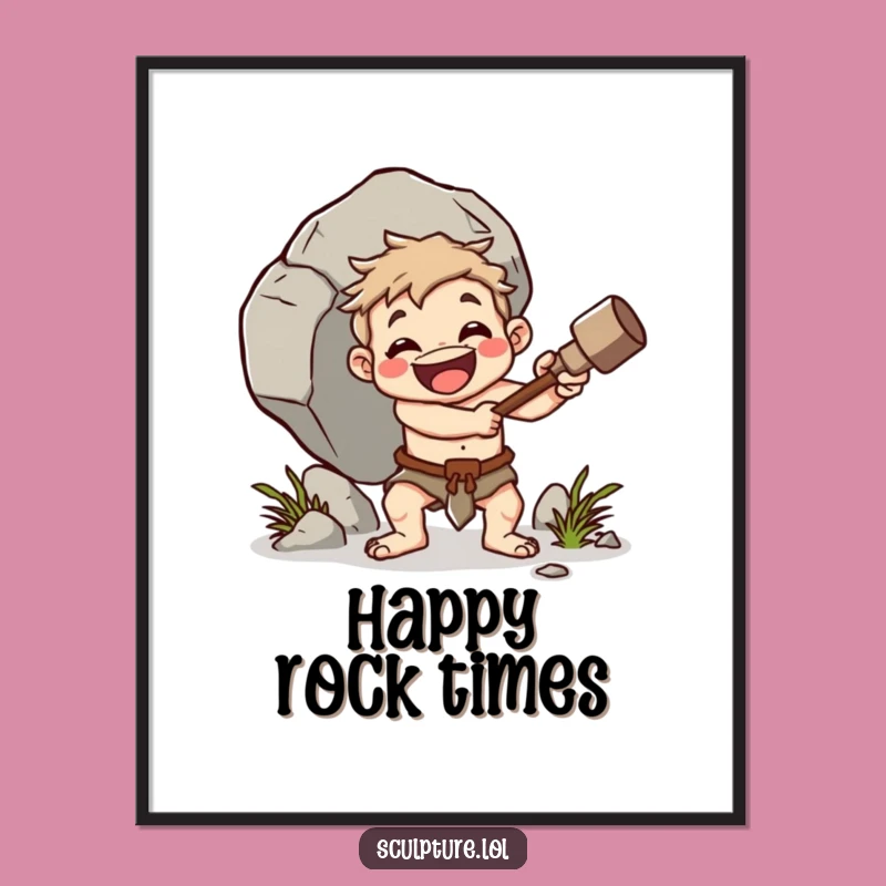 Funny Caveman Boulder Whacker Digital Art: Primal Strength Decor Gift