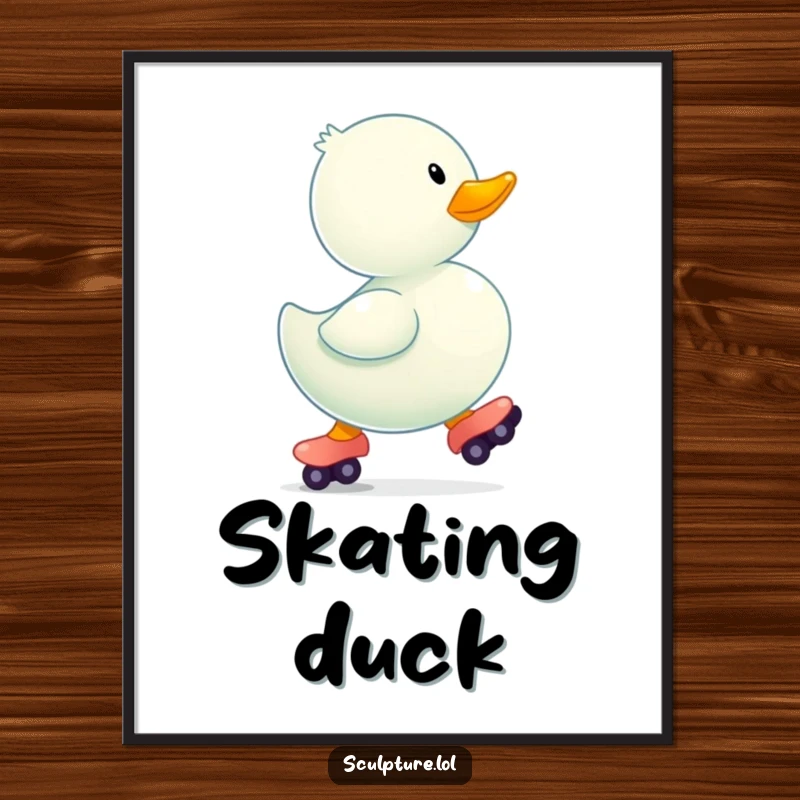 Funny bouncing rubber ducky wearing tiny roller skates, available as a digital art print.