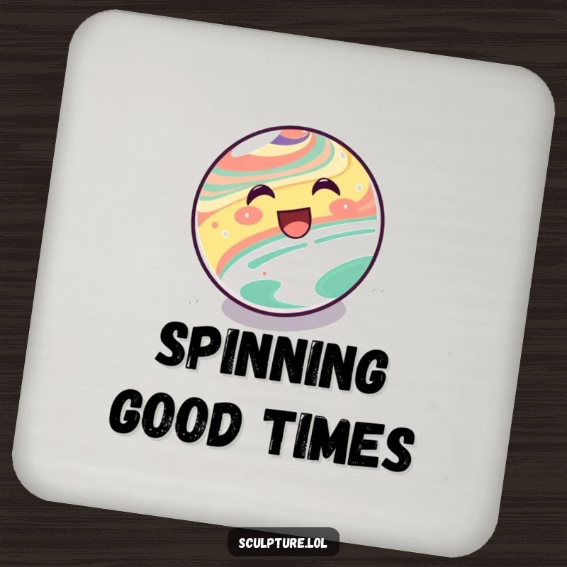 Funny Coaster: A delighted marble character rolling downhill, adding playful flair to drinks.