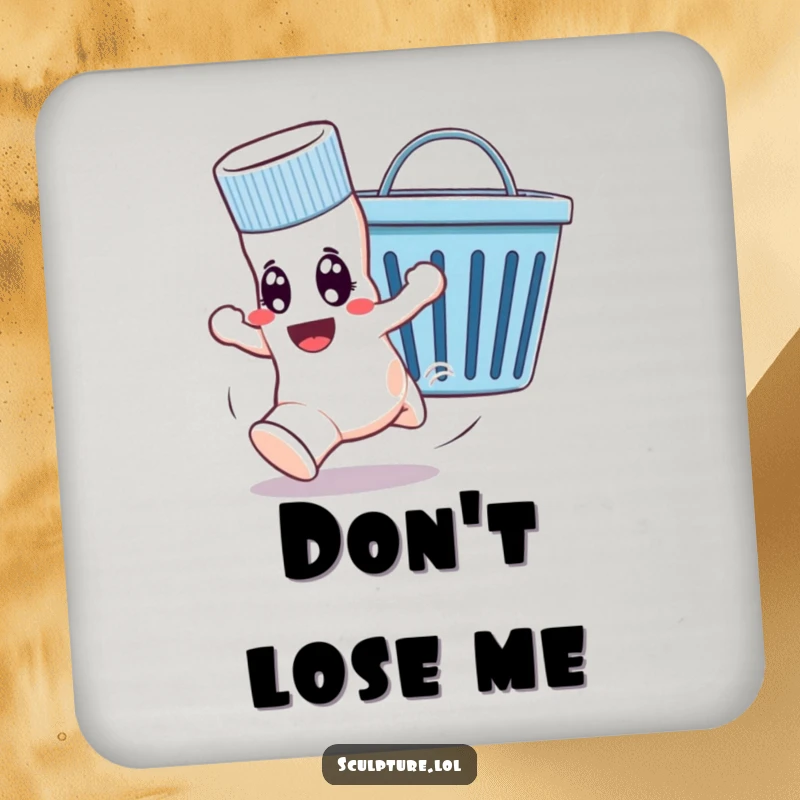 Funny drink coaster featuring a sock comically escaping a laundry basket, protecting surfaces with humor.