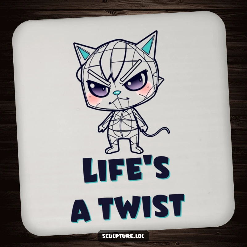 Funny wireframe coaster showcasing a mischievous character in a peculiar contortion, ideal for surface protection.