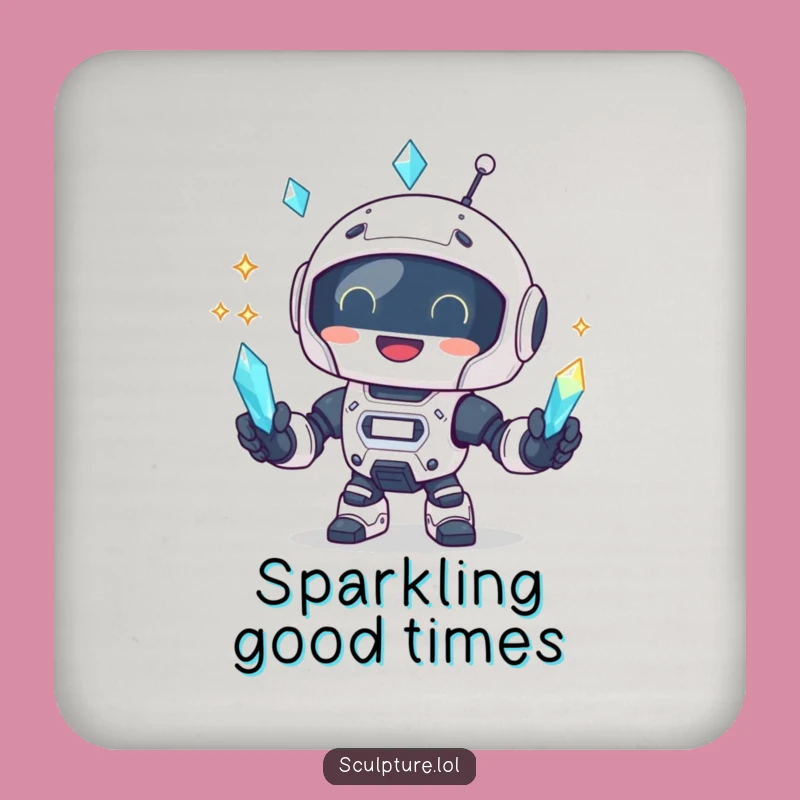 Funny Robot Crystal Coaster: Protect Surfaces with Shine, Perfect Gift!