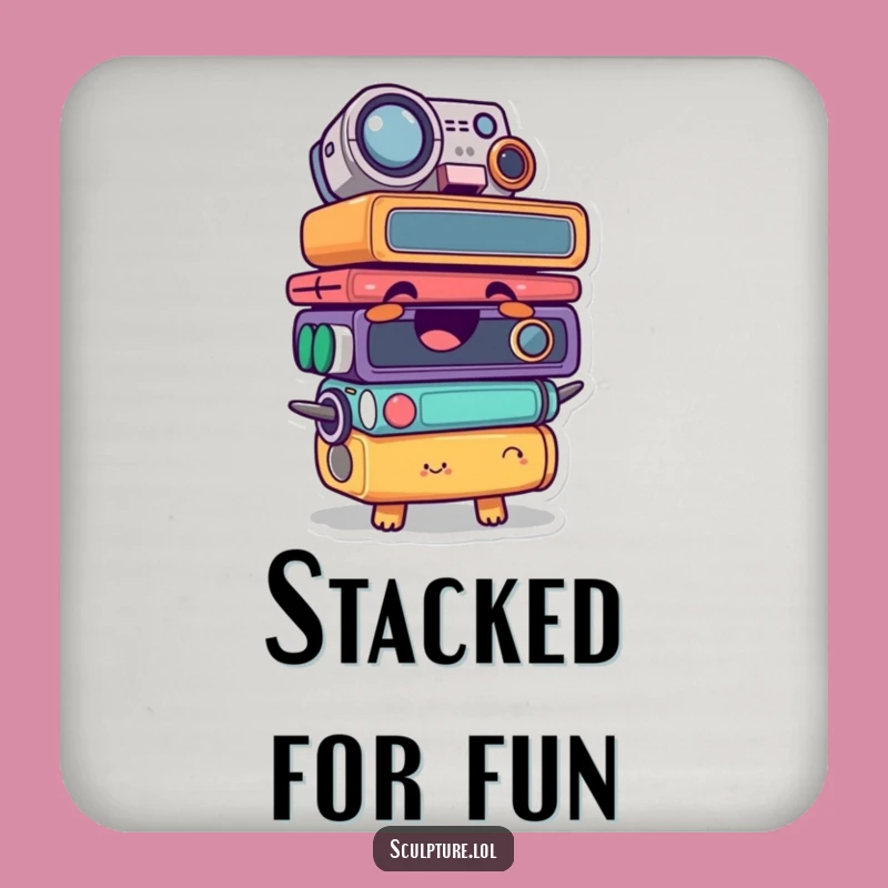 Funny Giggling Stacked Object Character Coaster Set - Protect Surfaces with Humor