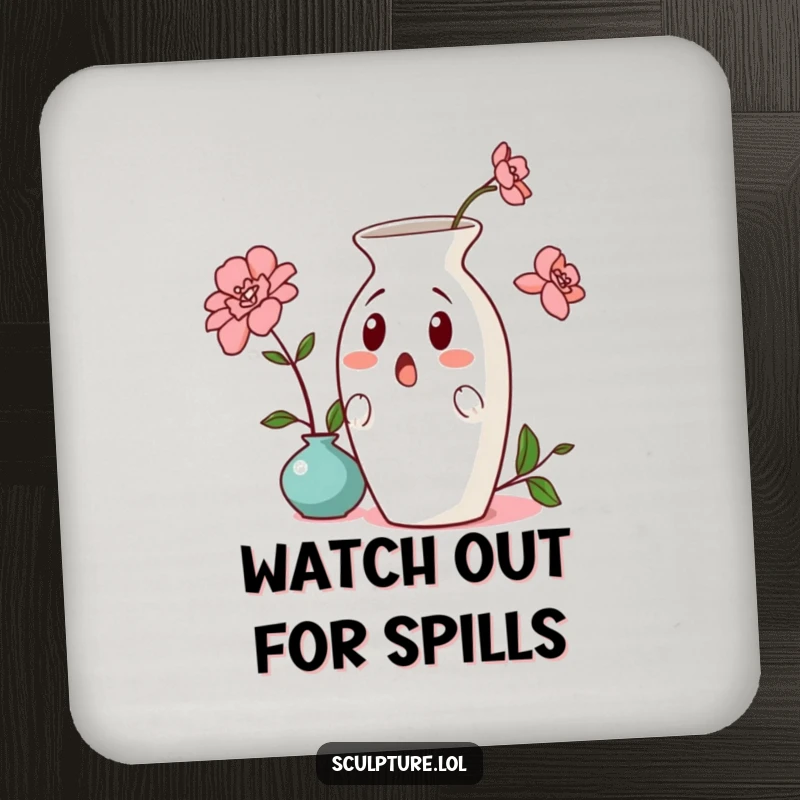 Funny surprised ceramic vase coasters, showcasing a comical leaning vase, perfect for protecting furniture with humorous artistic flair.