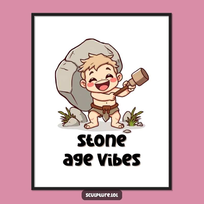 Funny Caveman Boulder Whacker Poster: Primal Strength Art Gift