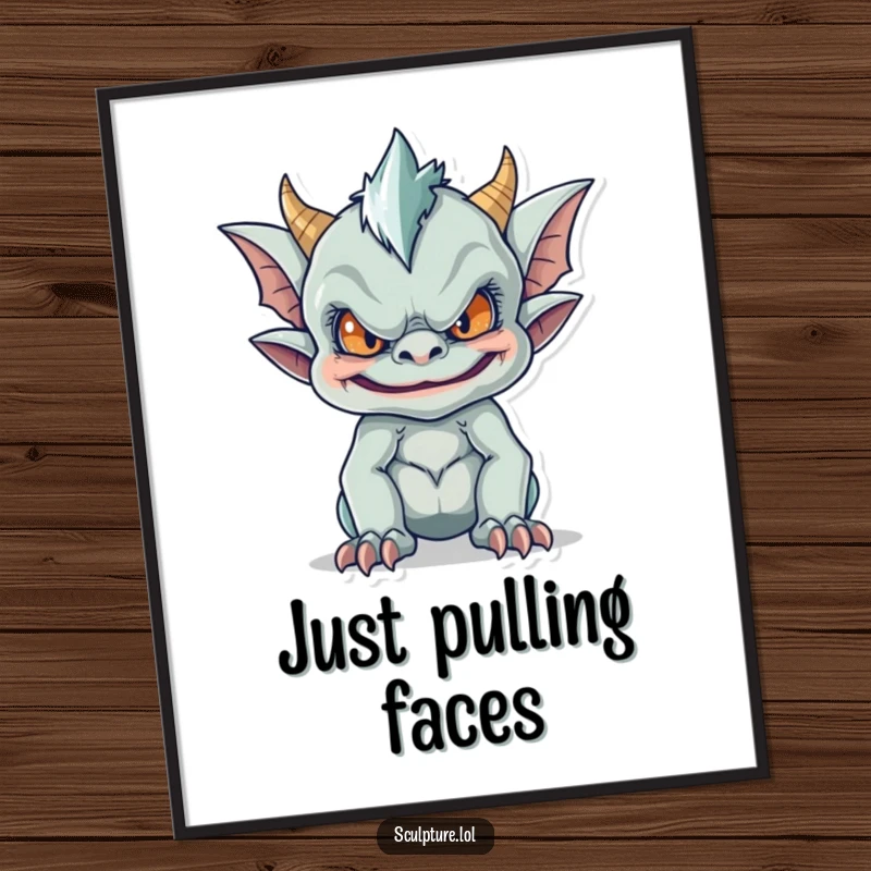 Funny poster showcasing a mischievous gargoyle making a funny face, adding a touch of gothic humor and personality to any wall.