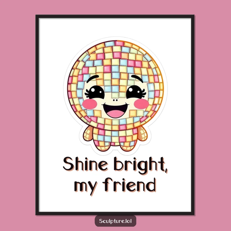 Funny Grinning Mosaic Poster, Decorate with Shimmering Art