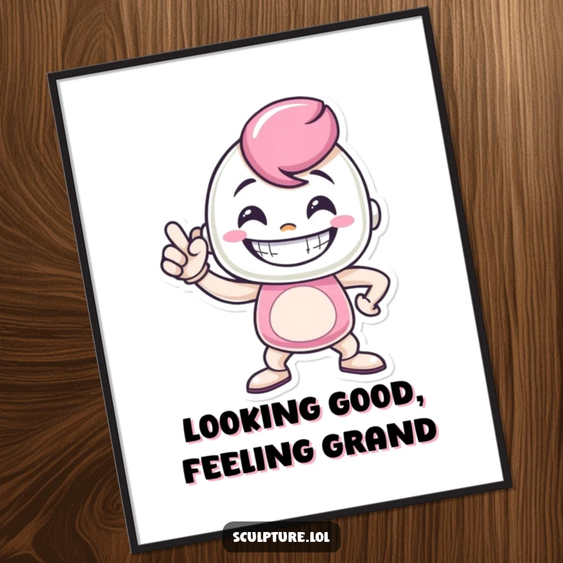 Funny metal casting poster art of a grinning character striking a proud pose, symbolizing humorous strength and unwavering confidence.