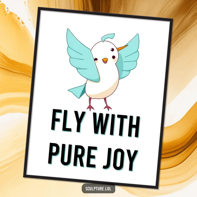 Funny playful origami bird unfolding with joy poster, perfect for adding cheerful artistic flair to wall decor.