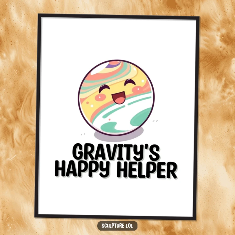 Funny Poster: A happy marble character rolling downhill, bringing playful energy art.