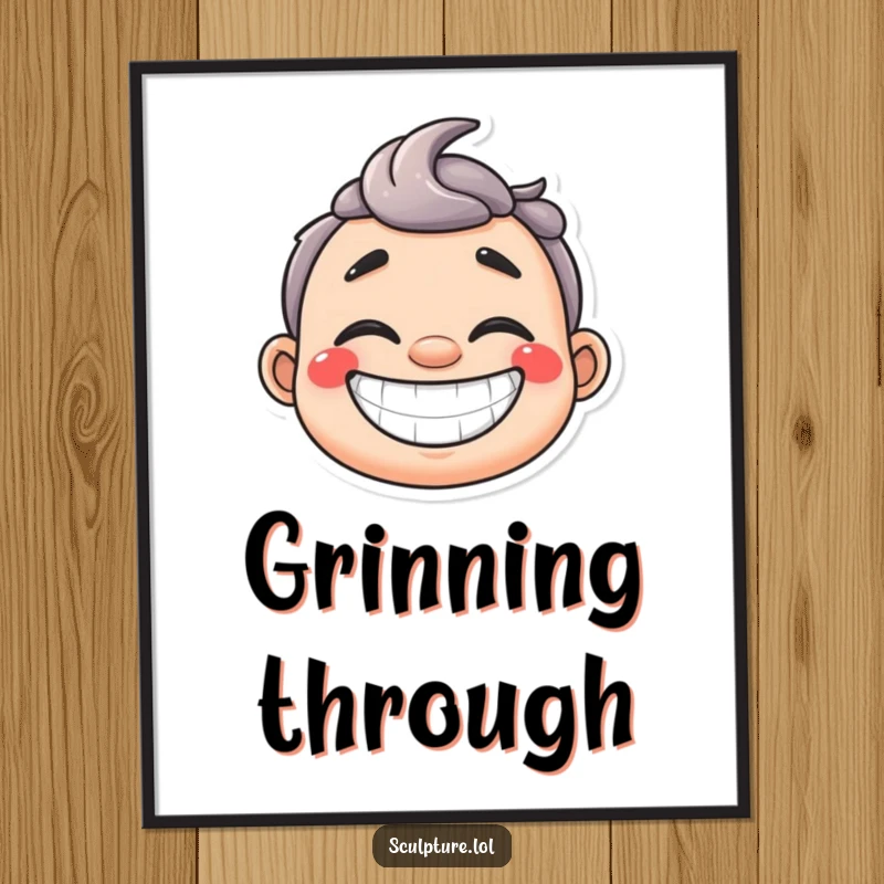 Funny happy plaster cast poster with a wide grin, conveying a positive and humorous message of recovery.