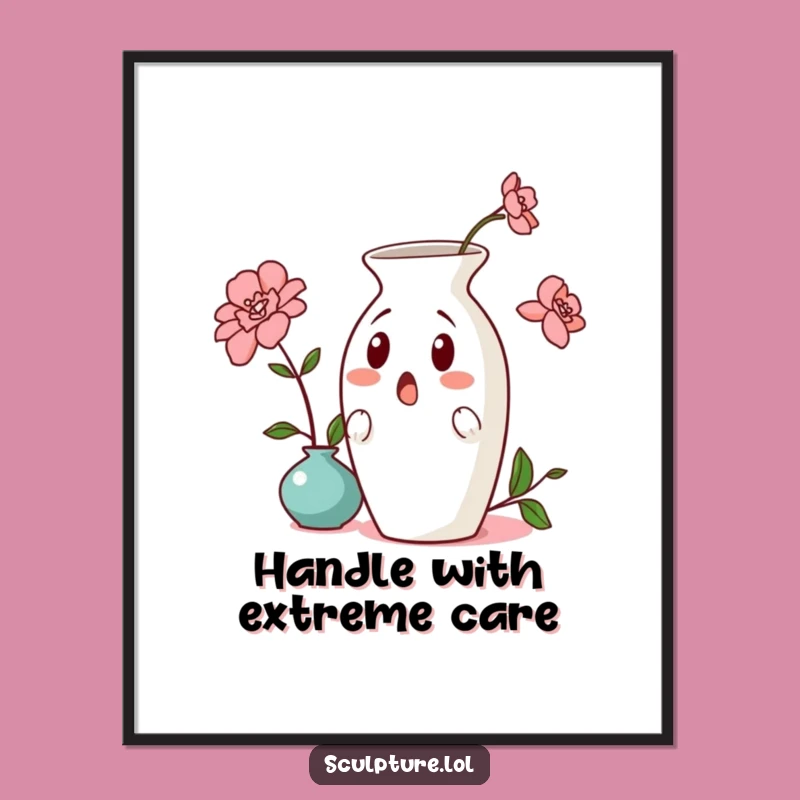 Funny Surprised Vase Poster: Bring Precarious Ceramic Humor to Your Walls with This Art Print