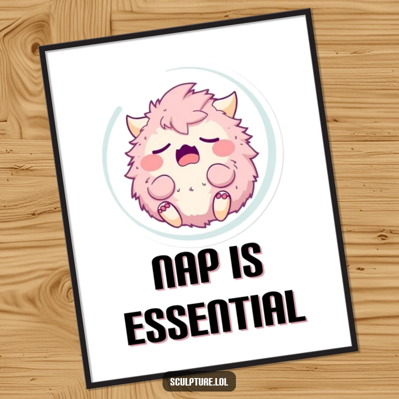 Funny sleepy fluffy monster yawning in a bubble, exuding tranquility. A humorous and whimsical poster for any room.