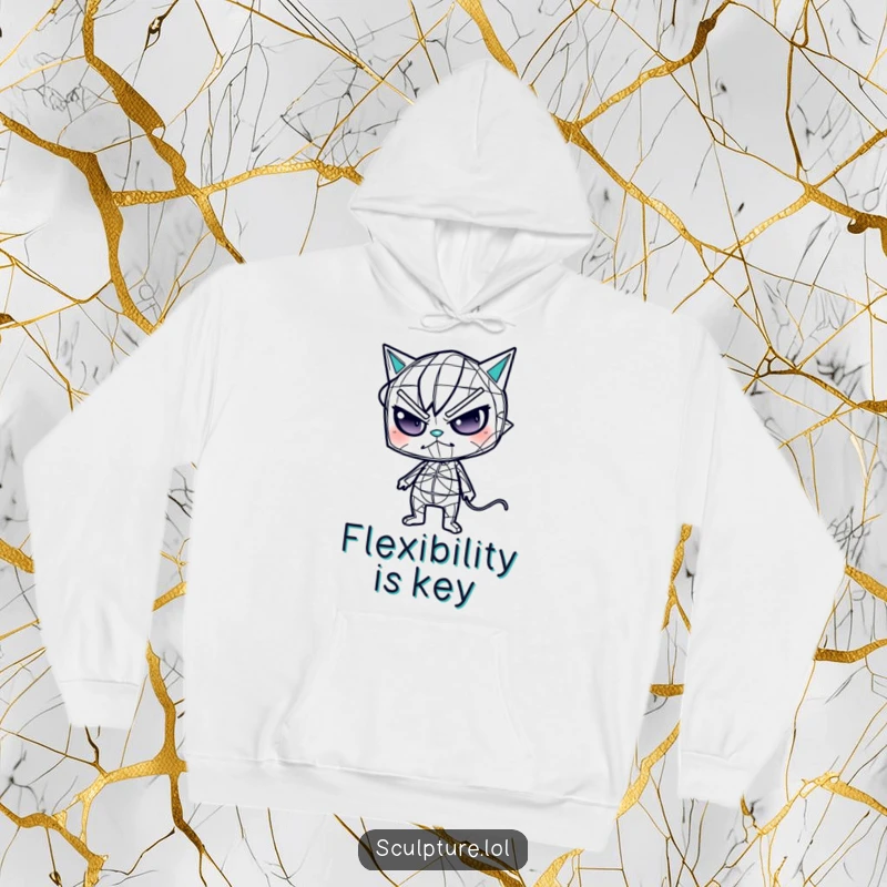 Funny wireframe hoodie depicting a mischievous character in a bizarrely contorted posture, offering cozy humor.