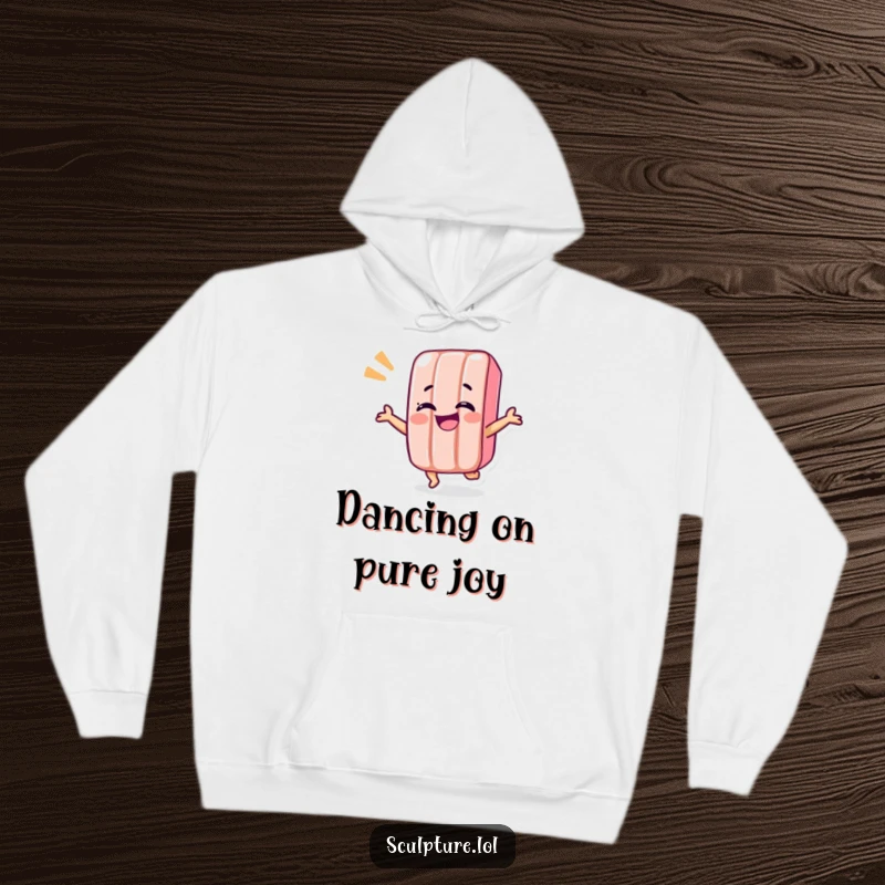 Funny candy bar hoodie featuring a giggling candy bar character doing a lively shimmy, perfect for staying cozy and cheerful.