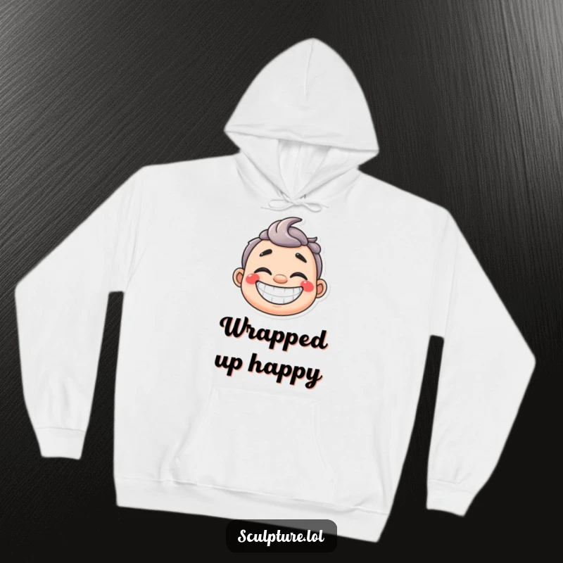 Funny happy plaster cast hoodie with a wide grin, offering warmth and a cheerful demeanor during healing.