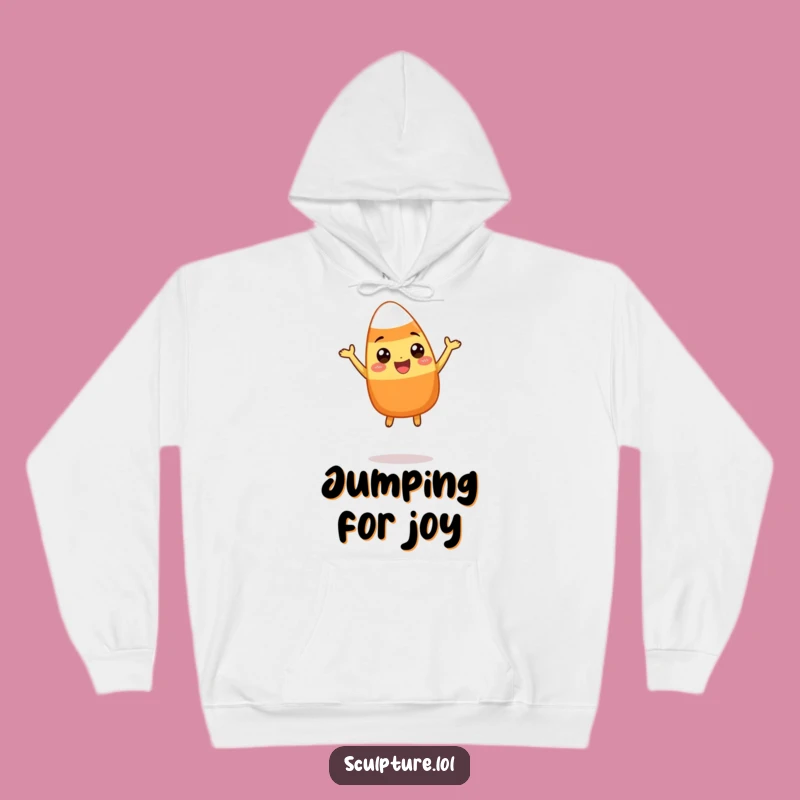 Funny Candy Corn Hoodie - Cozy Leaping Character Sweatshirt for Fall