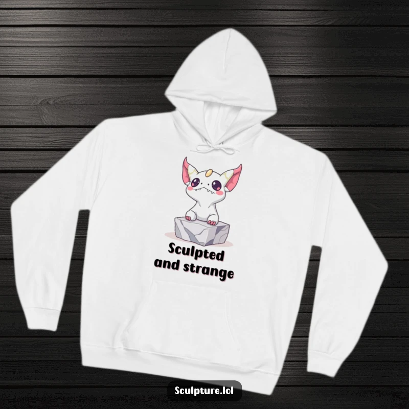 Funny hoodie featuring a bizarre creature emerging from marble, offering warmth and a humorous, artistic statement for the creatively inclined.