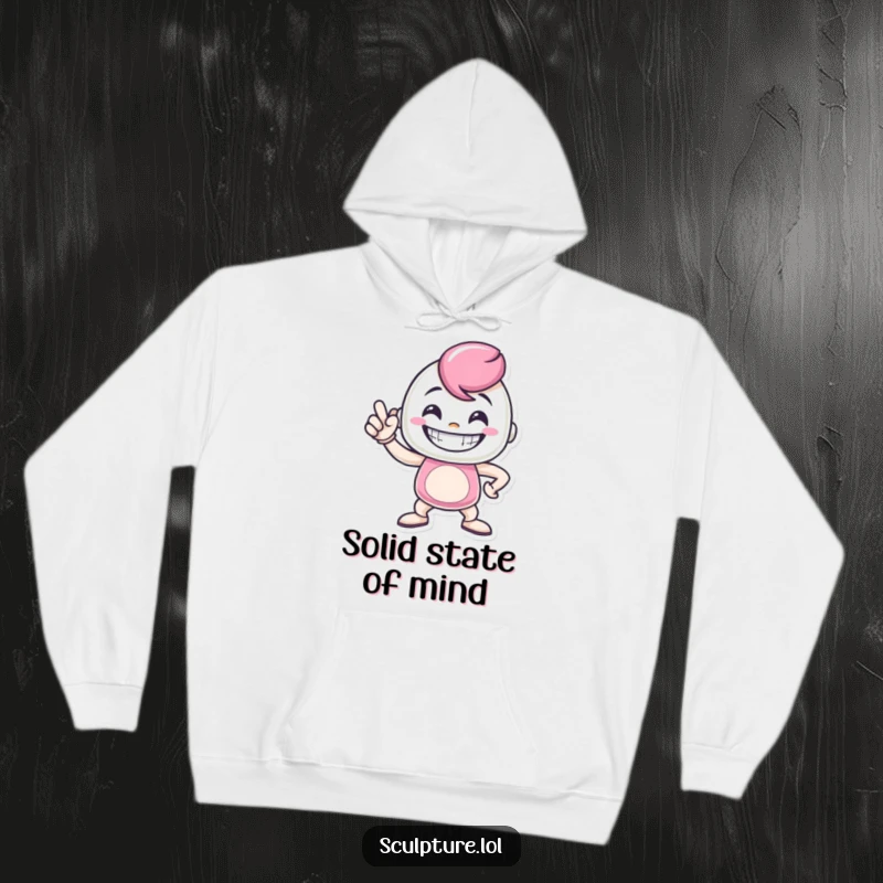 Funny metal casting hoodie featuring a grinning character in a proud pose, offering cozy comfort and humorous self-assurance.