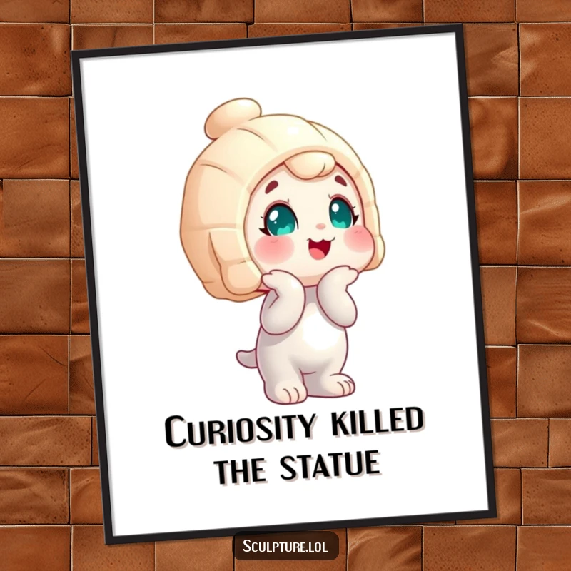 Funny Free Printable Wall Art: A curious wobbly statue character tilting its head, bringing quirky charm to any room.