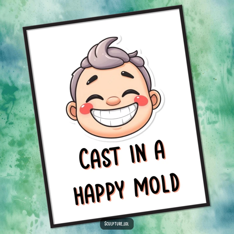 Funny Free Printable Plaster Cast Wall Art: Amusing plaster cast character sporting a wide, happy grin.