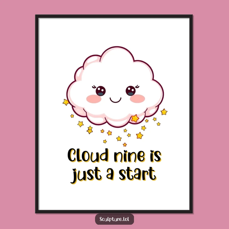 Funny Free Printable Wall Art: Cheerful Cloud Raining Stars Digital Download