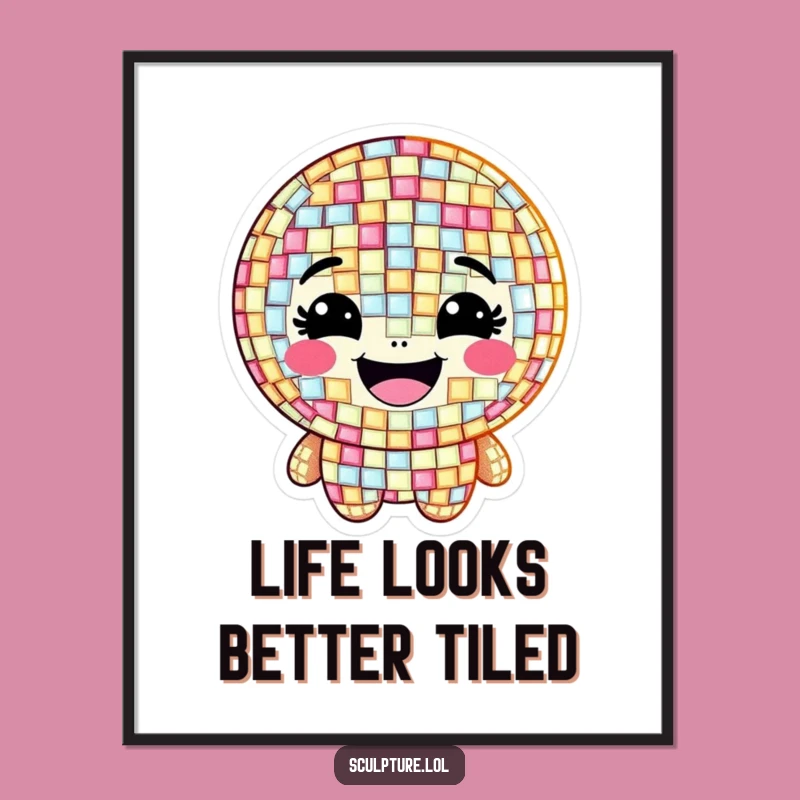Funny Free Printable Wall Art: Grinning Mosaic Character Digital Download
