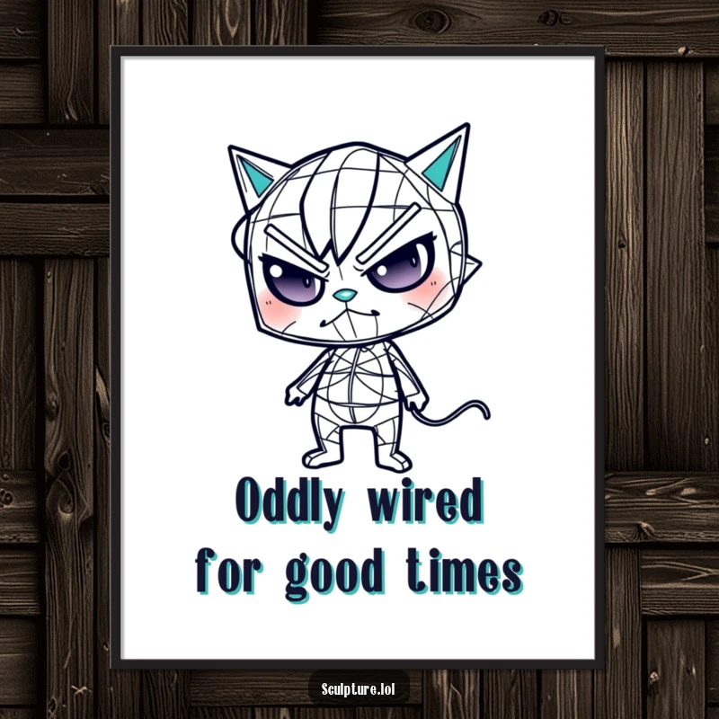 Funny Free Printable Wall Art: A mischievous wireframe character caught in a moment of extreme, odd contortion, adding humor to any room.