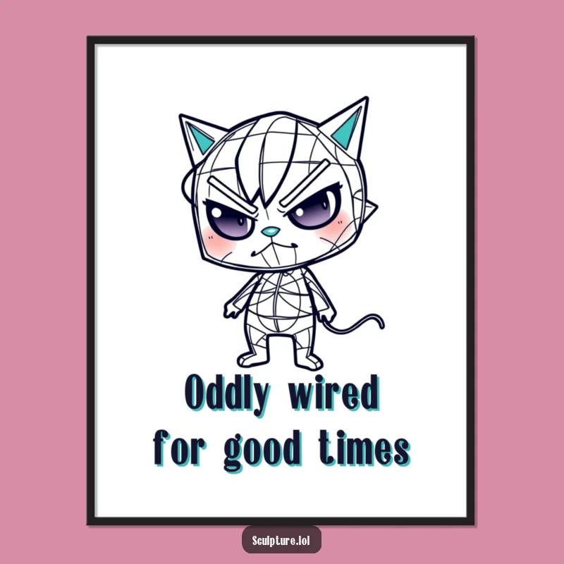 Funny Free Printable Wall Art: Mischievous Wireframe Character Oddly Contorting - Quirky Downloadable Decor