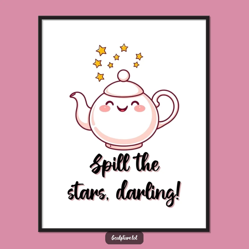 Funny Free Printable Wall Art: Star Pouring Teapot, Magical Whimsical Downloadable Decor!