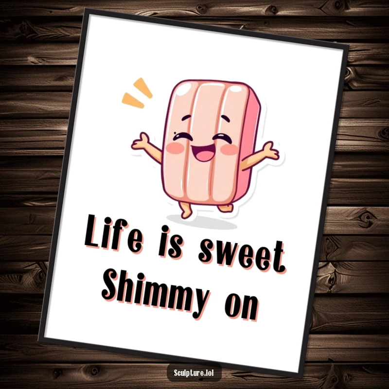 Funny Free Printable Candy Bar Shimmy Wall Art: A happy candy bar character doing a silly, comical shimmy, adding joy to any room.