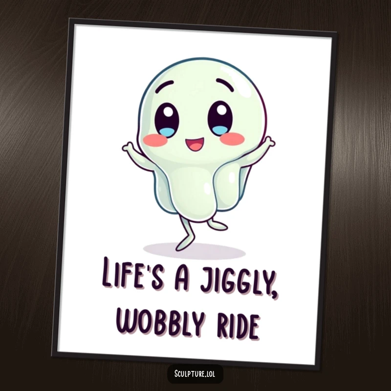 Funny Free Printable Wall Art: A cute, wobbling jelly character is captured mid-jig, bringing animated fun to the wall.